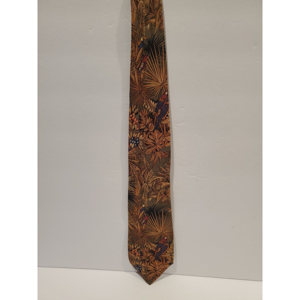 Vintage Silk Necktie Tropical Bird Print - Retro Design Studios - Slight Damage